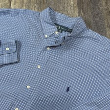 Polo Ralph Lauren Classic Fit Button Down Shirt Men 2XB Blue Check Big Tall 2XL