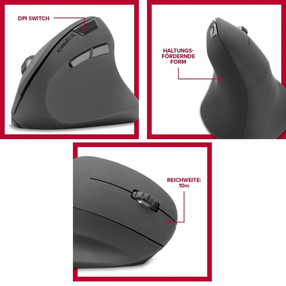 Speedlink PIAVO Vertical Wireless Mouse Maus Vertikal + Ergonomisch 5 Tasten - Bild 2 von 4
