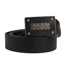 DOLCE & GABBANA Belt Men Black Classic Leather Logo Buckle 115cm / 46in 470usd