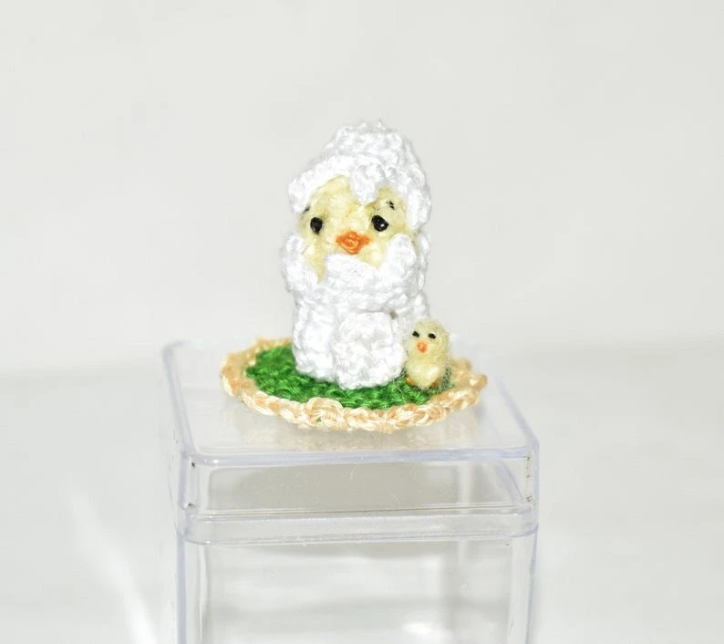 Miniature Crochet Egg House Extremely Micro Chicken Handmade Bird - image 2 of 4