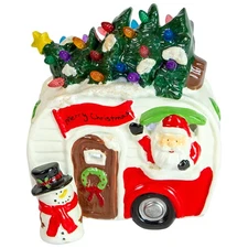 Northlight 7.75" LED Lighted Santa and Snowman Camper Christmas Decoration