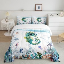 Green Seahorse Comforter Set for Girls Boys Kids Twin Size Ocean Creature The...