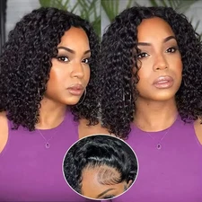 Wear and Go Glueless Wig Human Hair Curly 4x4 Bob Lace Front Wig for Women