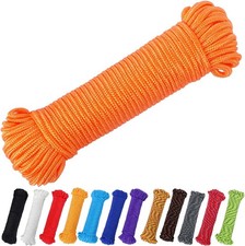100ft 1/4" 7mm Orange Polyester Rope, Nylon-Like Utility Cord