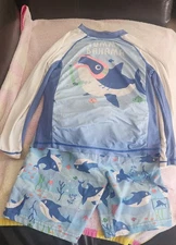 Tommy Bahama Boys 3pc Swim Set (BLUE/WHITE Shark size 5