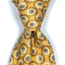 Ermenegildo Zegna 100 Silk Tie Mens Gold Geometric Medallion Floral Made Italy