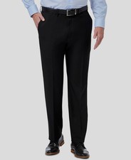 Haggar Mens Black Solid Classic-Fit Flat-Front Stretch Dress Pants Size 32W 30L