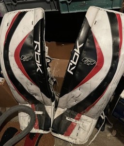 Reebok by Lefevre Hockey Goalie Leg Pads Red Black White Senior 36 USED