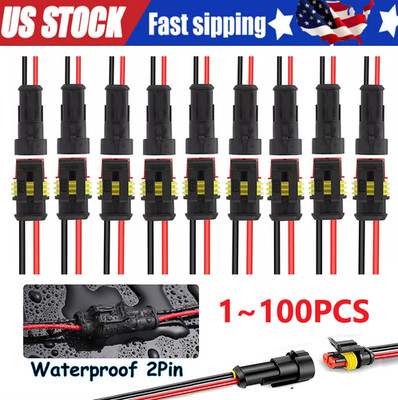 2Pin Way Car Waterproof Male Female Electrical Connector Plug Wire Kit Set Lot