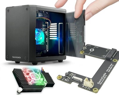 Mini PC Case for Raspberry Pi 5 with M.2 NVMe SSD PCIe HAT and Active RGB Lig...