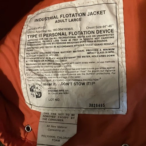 Vintage Stearns Jacket Large Type III Industrial Flotation Padded Fishing Coat image 13