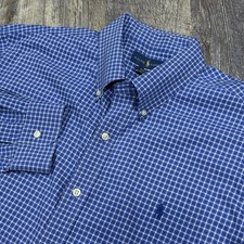 Polo Ralph Lauren Men s XL Blue Check Button Down Shirt Easy Care Cotton Stretch