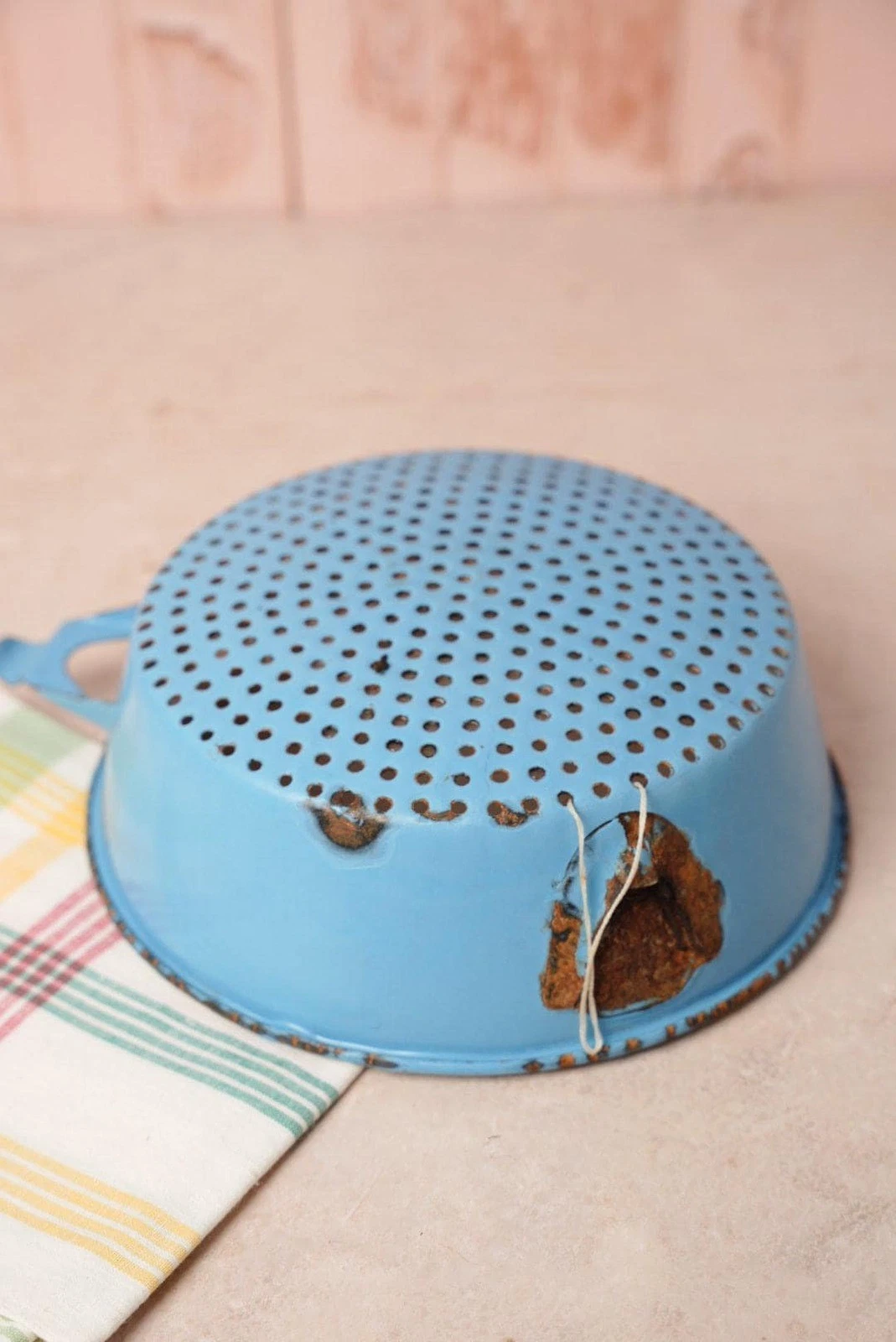 Vintage Blue Enamel Colander | Madam Blå Danish Kitchenalia | Metal Strainer