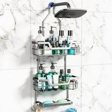 Hanging Shower Caddy, 3 Tier Rustproof Shower Organizer over Head with 16 Hoo...