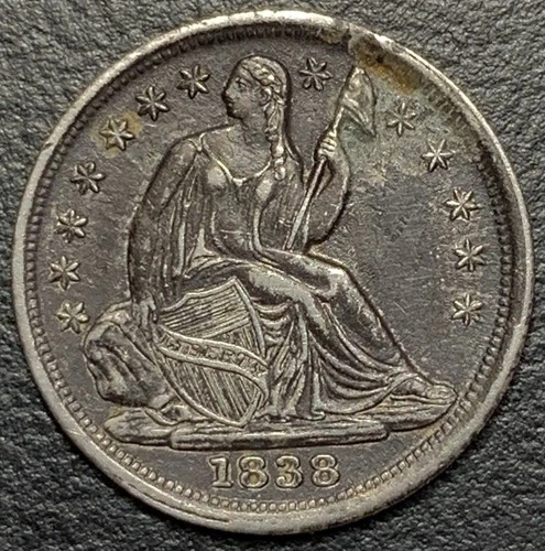 1838 Stars Seated Liberty Silver Half Dime H10c Original AU US Type Set Coin