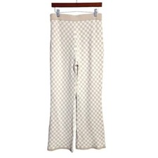 OTHER STORIES Checkered knit Trousers in cream/white pull on straight leg pant