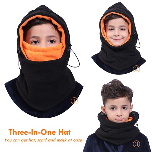 Kids Winter Fleece Balaclava Hat Hood Windproof Face Mask Warm Boys Girls Ski - Picture 2 of 11
