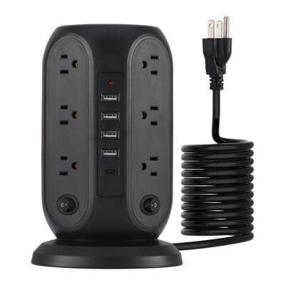 Surge Protector Power Strip Tower 12 Outlets 4 USB 1 Type C Ports 6FT Cord USA