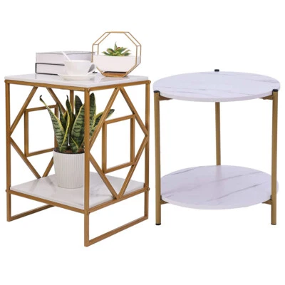 UNHO Marble Simple Coffee Table Modern Square/Round Sofa Side End Table Living Room