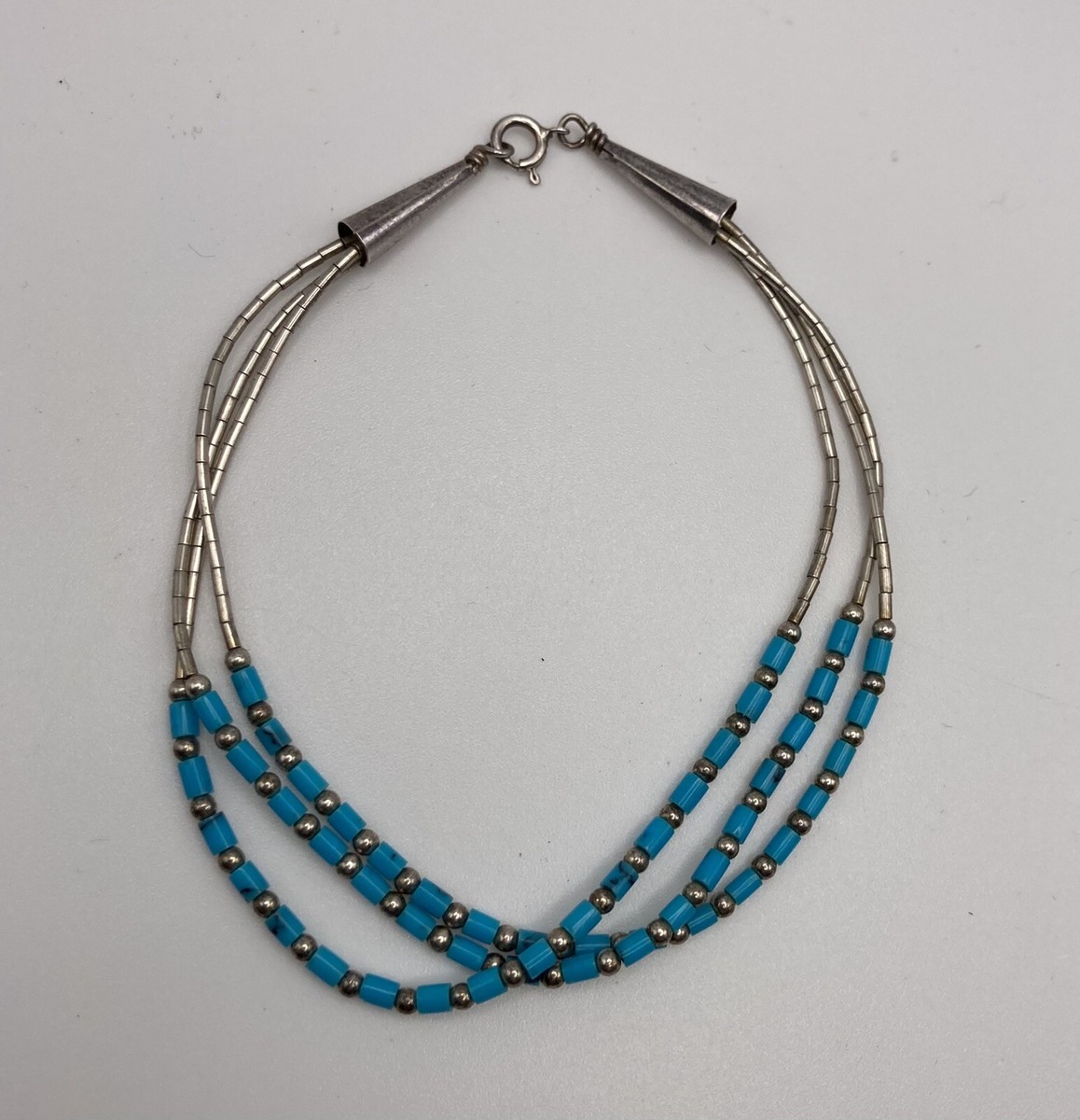 Navajo Rising Sun Hallmark Liquid Silver & Turquoise Bracelet 3 
