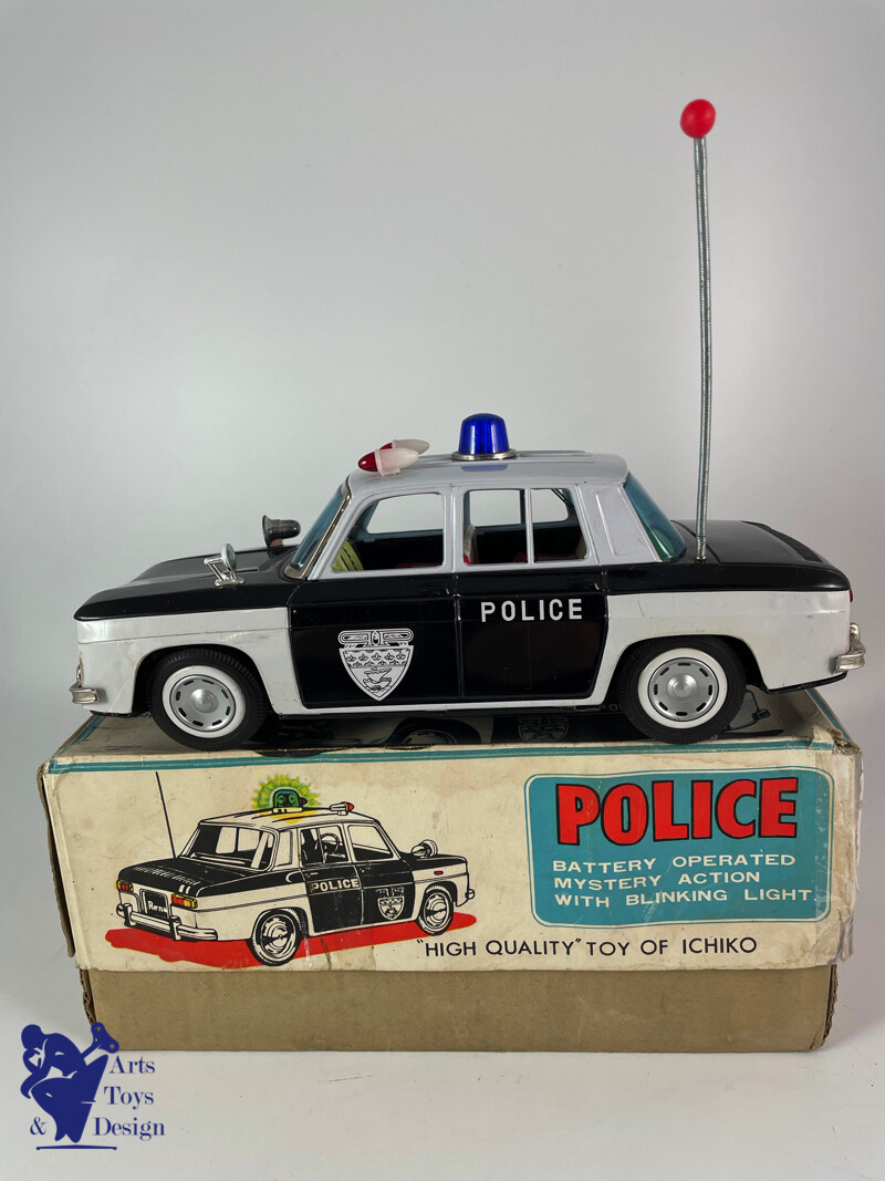 JOUET ANCIEN ICHIKO RARE RENAULT 8 POLICE TIN BATTERY OP JAPAN
