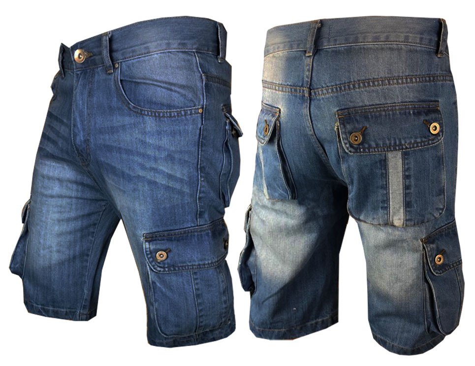 Mens Shorts Denim Jean Short Summer Raw Combat Casual Cargo
