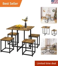 5-Piece Rustic Brown Dining Set with X-Shaped Base - Perfect for Small Spaces