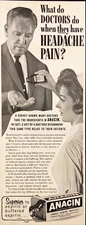 1962 Anacin Headache Pain Relief Vintage Print Ad Nurse Giving Meds Man in Suit