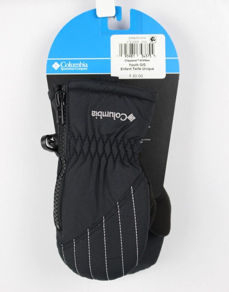Guantes de manopla Columbia Chippewa III para niños pequeños cremallera talla única negros Omni Shield Foto 3 de 4
