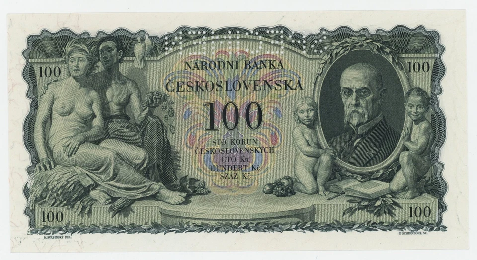 Czechoslovakia 100 Korun 10-1-1931 Pick 23.s aUNC Almost Uncirculated Specimen - Image 2 of 2