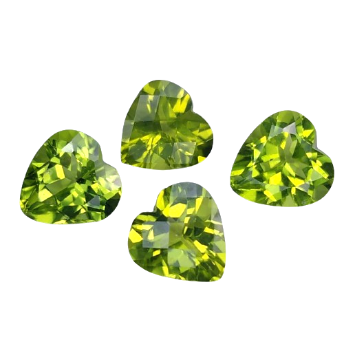 7.15CTS GREEN NATURAL PERIDOT HEART CUT 4PCS LOOSE GEMSTONES "SEE VIDEO" - Picture 1 of 3