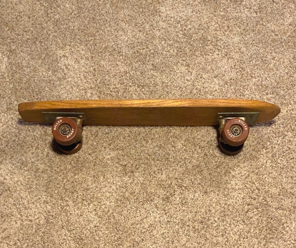 Vintage 1960s Wooden Roller Derby Deluxe #20 Early Skateboard w