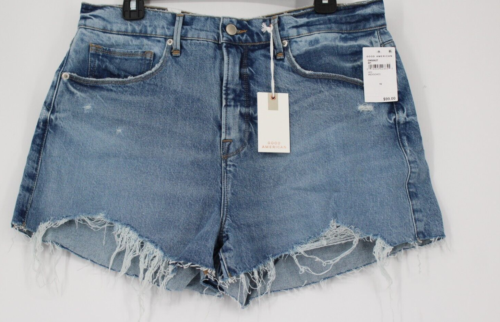 Good American Women's High Waist Step Hem Cut Off Denim Shorts Size 10/30 NWT
