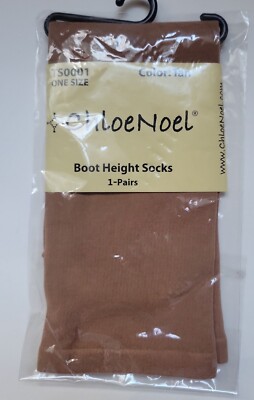 Chloe Noel Figure Skating Boot Height Socks Nylon Lycra Stretch Tan One Size NEW