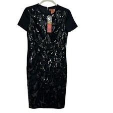 NEW NWT TORY BURCH Black Larissa dress sequins wool dress size 4 short sleeve