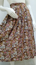 Vintage 1990's SILK Fall Floral Silk Pleated Midi Skirt - Waist 26 inches - EUC