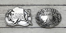 2-Vintage ALASKA Last Frontier Belt Buckles -Gold Panning - Siskiyou X-23 Z-23