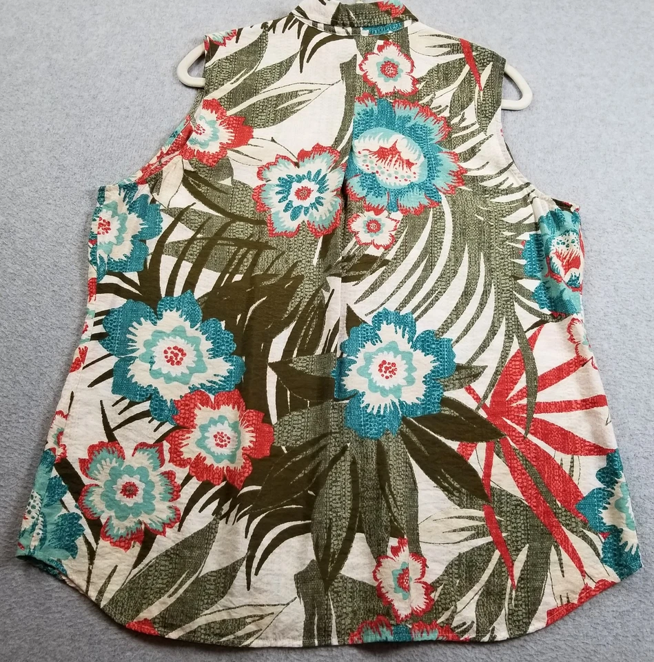 Camisa sin mangas Van Heusen con botones para mujer extra grande XL floral delgada sin mangas Foto 3 de 4