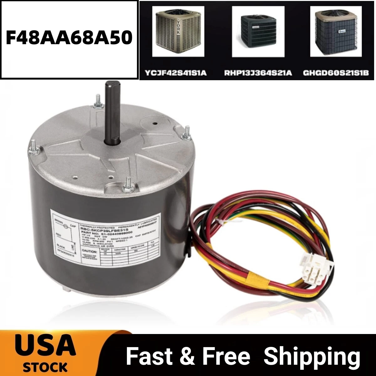 F48AA68A50 Replaces A.O.Smith York Coleman Condenser Fan Motor 208-230V 1/4  HP | eBay