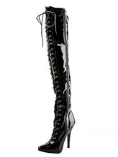 Killer Heels Female Front Laced Thigh High Boots in Classic Black