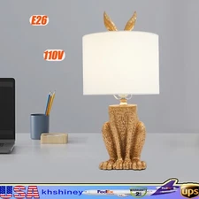Cute Bunny Table Lamp Resin Rabbit Desk Light Animal Lamps with PVC Shade Modern