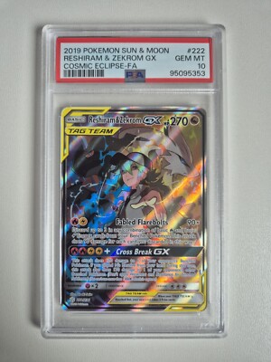 Pokemon Reshiram & Zekrom GX PSA 10 222/236 Cosmic Eclipse Full Art Tag Team