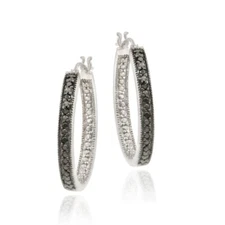 925 Silver .10ct Black Diamond 25mm Oval Hoop Earrings