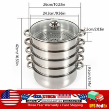 5 Tier Stainless Steel Steamer Cooker Steam Pot Kitchen Food Cooking + Glass lid
