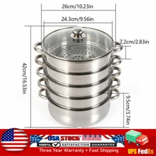 5 Tier Stainless Steel Steamer Cooker Steam Pot Kitchen Food Cooking + Glass lid