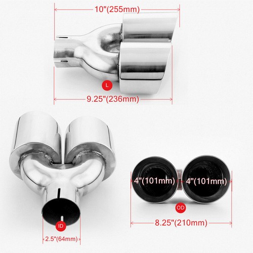 Abrazadera de puntas de escape de entrada de 2,5" cuádruple corte de ángulo de salida doble pared escalonada T304 - Imagen 7 de 7