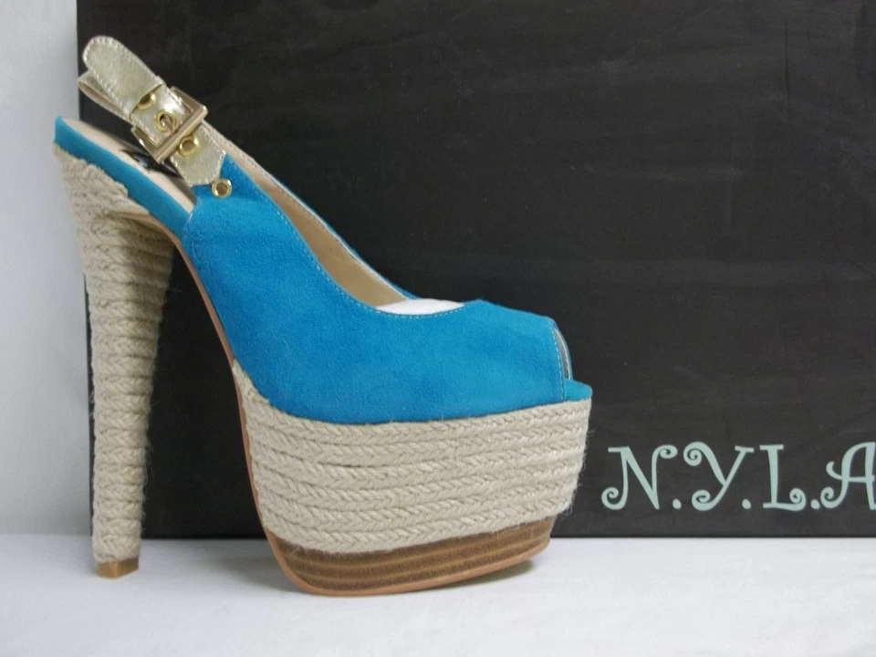 N.Y.L.A. Nuevos zapatos para mujer talla 7,5 M de gamuza azul perla con cordones Foto 4 de 4