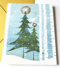 Tarjeta de Navidad Papiro Nevado Brillante Abedul Árboles con Paloma Árboles de Navidad
