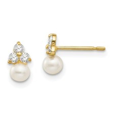 Real 14kt Yellow Gold Madi K CZ and FW Cultured Pearl Post Earrings