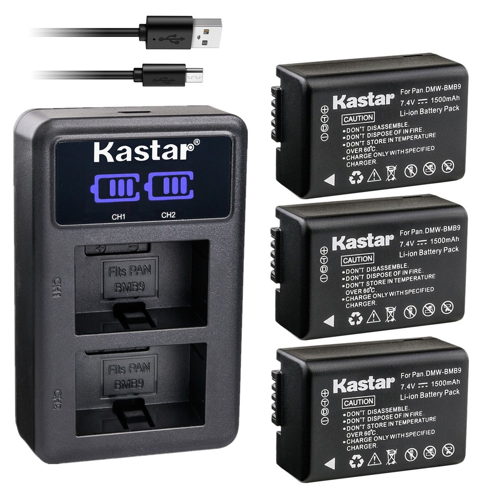 Kastar LCD Wall Charger & Battery Kit For Panasonic DMW-BMB9, DMW-BMB9E, DMW-BMB9PP – 1500mAh